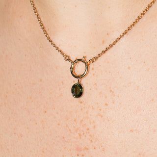 Verdant Green Tourmaline Oval Cut Charm in Yellow 14k Gold