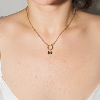 Tile Green Tourmaline Rectangle Cut Charm in 14k Yellow Gold