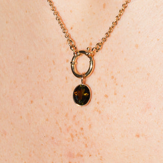 Pesto Green Tourmaline Oval Cut Charm in Yellow 14k Gold