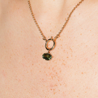 Grass Green Tourmaline Cushion Cut Charm in 14k Yellow Gold