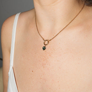 Teal Green Tourmaline Pear Cut Charm in 14k Yellow Gold
