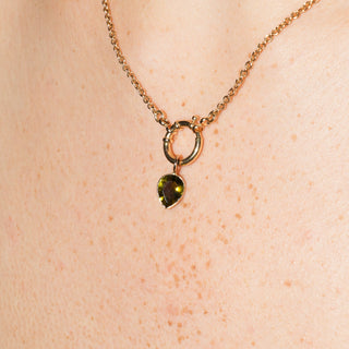 Avocado Green Tourmaline Pear Cut Charm in 14k Yellow Gold