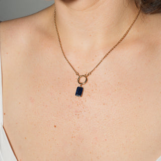 Blue Kyanite Emerald Cut Charm in 14k Yellow Gold