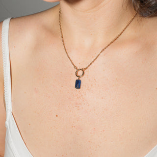 Blue Kyanite Emerald Cut Charm 2 in 14k Yellow Gold