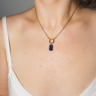 Blue Kyanite Emerald Cut Charm 3 in 14k Yellow Gold
