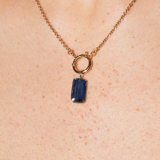 Blue Kyanite Emerald Cut Charm 3 in 14k Yellow Gold