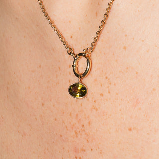 Golden Cypress Green Tourmaline East West Oval Cut Charm in Yellow 14k Gold