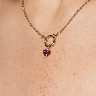 Magenta Tourmaline Heart Cut Charm in Yellow 14k Gold