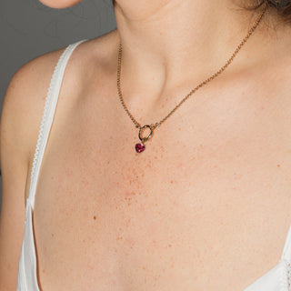 Magenta Tourmaline Heart Cut Charm in Yellow 14k Gold