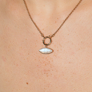 Iridescent Moonstone Marquise Cut Charm in 14k Yellow Gold