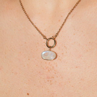 Iridescent Moonstone Cushion Cut Charm in 14k Yellow Gold
