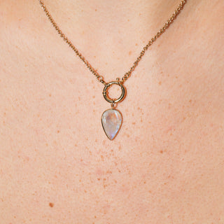 Iridescent Moonstone Teardrop Cut Charm in 14k Yellow Gold