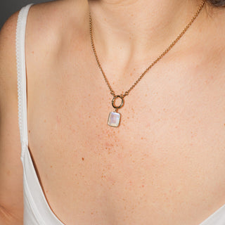 Iridescent Moonstone Emerald Cut Charm in 14k Yellow Gold