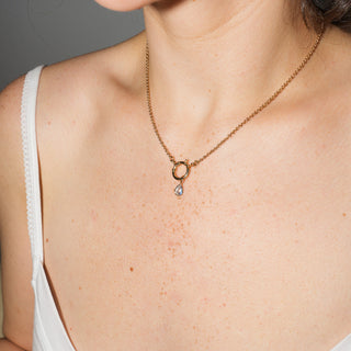 Iridescent Moonstone Teardrop Cut Charm 2 in 14k Yellow Gold