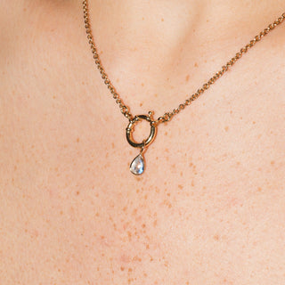 Iridescent Moonstone Teardrop Cut Charm 2 in 14k Yellow Gold