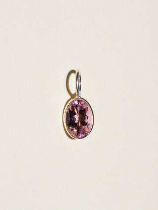 Carnation Pink Tourmaline Oval Cut Charm in Sterling Silver