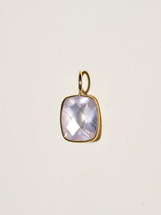 Cupid Rose Quartz Cushion Cut Charm in Yellow 14k Gold
