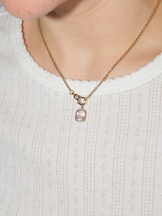 Cupid Rose Quartz Cushion Cut Charm in Yellow 14k Gold