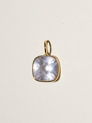 Pink Hint Rose Quartz Cushion Cut Charm in Yellow 14k Gold