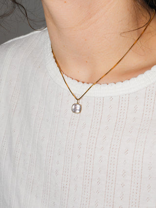 Pink Hint Rose Quartz Cushion Cut Charm in Yellow 14k Gold