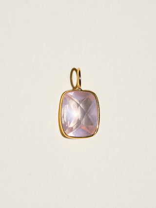 Cherub Rose Quartz Cushion Cut Charm in Yellow 14k Gold