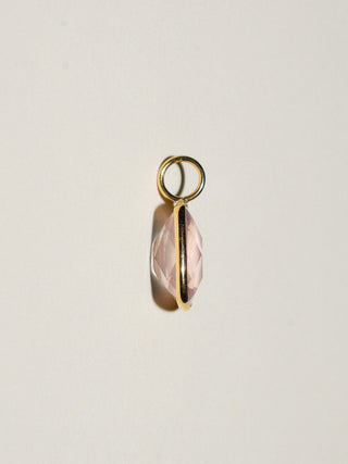 Cherub Rose Quartz Cushion Cut Charm in Yellow 14k Gold