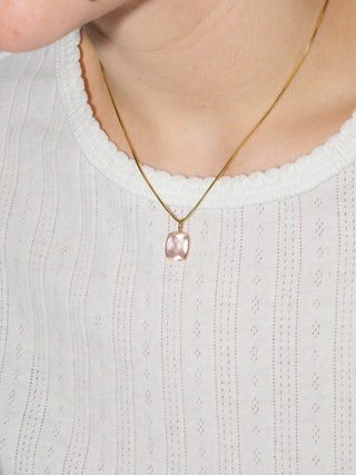 Cherub Rose Quartz Cushion Cut Charm in Yellow 14k Gold