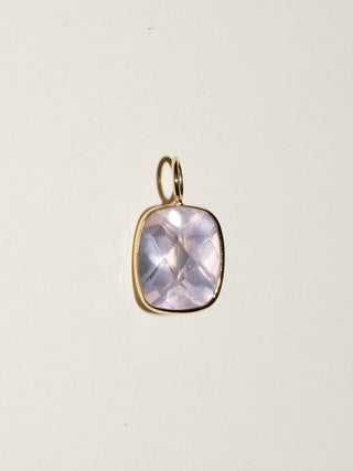 Amour Rose Quartz Cushion Cut Charm in Yellow 14k Gold