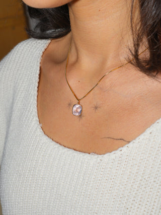 Amour Rose Quartz Cushion Cut Charm in Yellow 14k Gold