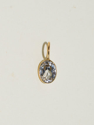Clean Slate White Zircon Oval Cut Charm in Yellow 14k Gold