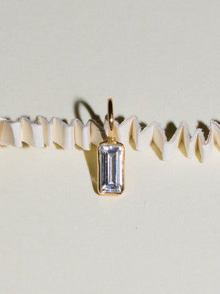 Cloudy Horizon White Zircon Baguette Cut Charm in Yellow 14k Gold