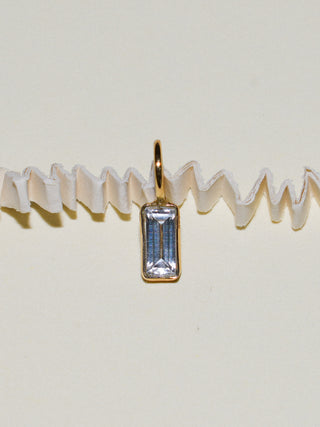 Cloudy Horizon White Zircon Baguette Cut Charm in Yellow 14k Gold