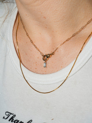 Cloudy Horizon White Zircon Baguette Cut Charm in Yellow 14k Gold