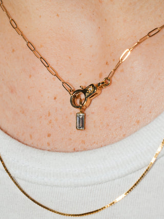 Cloudy Horizon White Zircon Baguette Cut Charm in Yellow 14k Gold