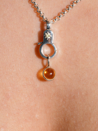 Sunset Beach Citrine Round Cabochon Charm in Sterling Silver