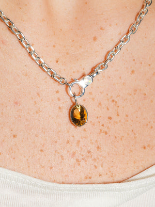 Sunraay Citrine Oval Cut Charm in Sterling Silver