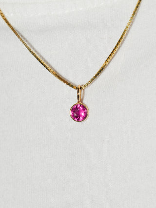 Sangria Pink Tourmaline Round Cut Charm in Yellow 14k Gold