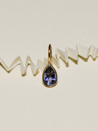 Iris Bloom Iolite Teardrop Cut Charm in Yellow 14k Gold