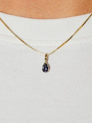 Iris Bloom Iolite Teardrop Cut Charm in Yellow 14k Gold