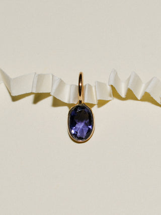 Passion Flower Iolite Oval Cut Charm in Yellow 14k Gold