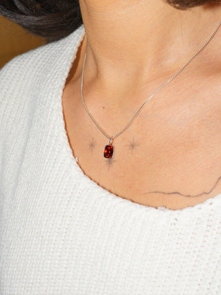 Oiled Cedar Hessonite Can Cut Charm in Sterling Silver