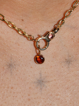 pumpkin Hessonite Round Cut Charm in Yellow 14k Gold