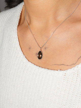 Taupe Haze Smoky Quartz Teardrop Cut Charm in Sterling Silver