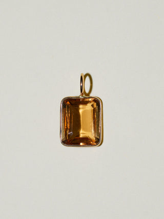 Magic Golden Beryl Emerald Cut Charm in Yellow 14k Gold