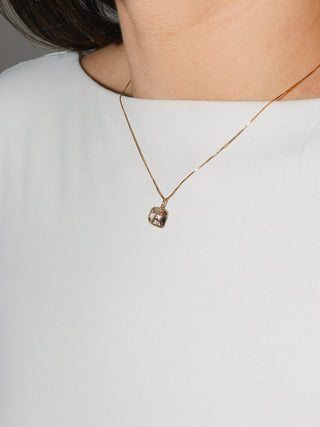 Blushing Sunstone Square Cut Charm in 14k Yellow Gold