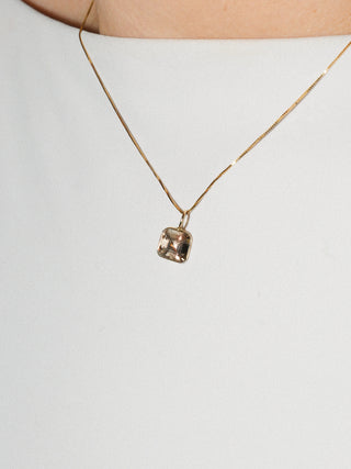 Blushing Sunstone Square Cut Charm in 14k Yellow Gold