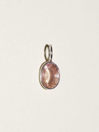 Subtle Peach Sunstone Oval Cut Charm in White 14k Gold