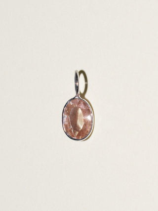 Subtle Peach Sunstone Oval Cut Charm in White 14k Gold