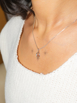 Creame Sunstone Pear Cut Charm in White 14k Gold