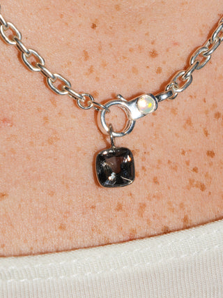 Licorice Navy Spinel Cushion Cut Charm in White 14k Gold